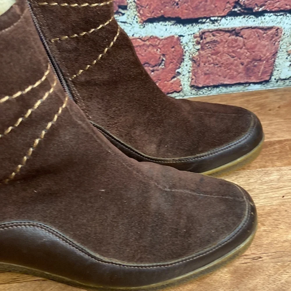 Pajar Brown Genuine Shearling Lining Short Slip On Zip Up Warm Boots Size 7 - Picture 5 of 17